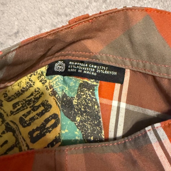 Billabong Plaid Shorts Men's Size 36 Orange Gray Casual Walk Shorts - Picture 4 of 7
